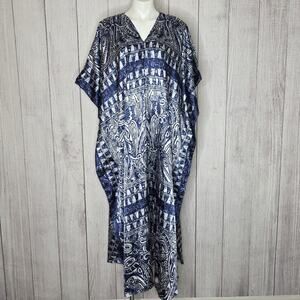 VTG Winlar Blue/White Tribal Abstract MuuMuu Kaftan Dress, OSFM